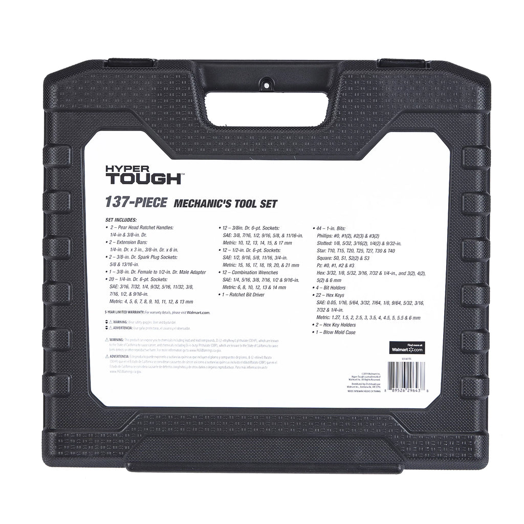 Hyper Tough 137 PC Tool Sizeet including Metric & SizeAE Sizeizes of  Hex Keys, Wrenches, Ratchet Bit Driver, Ratchet Extension Bar, Sizeockets and more UJ5407TA