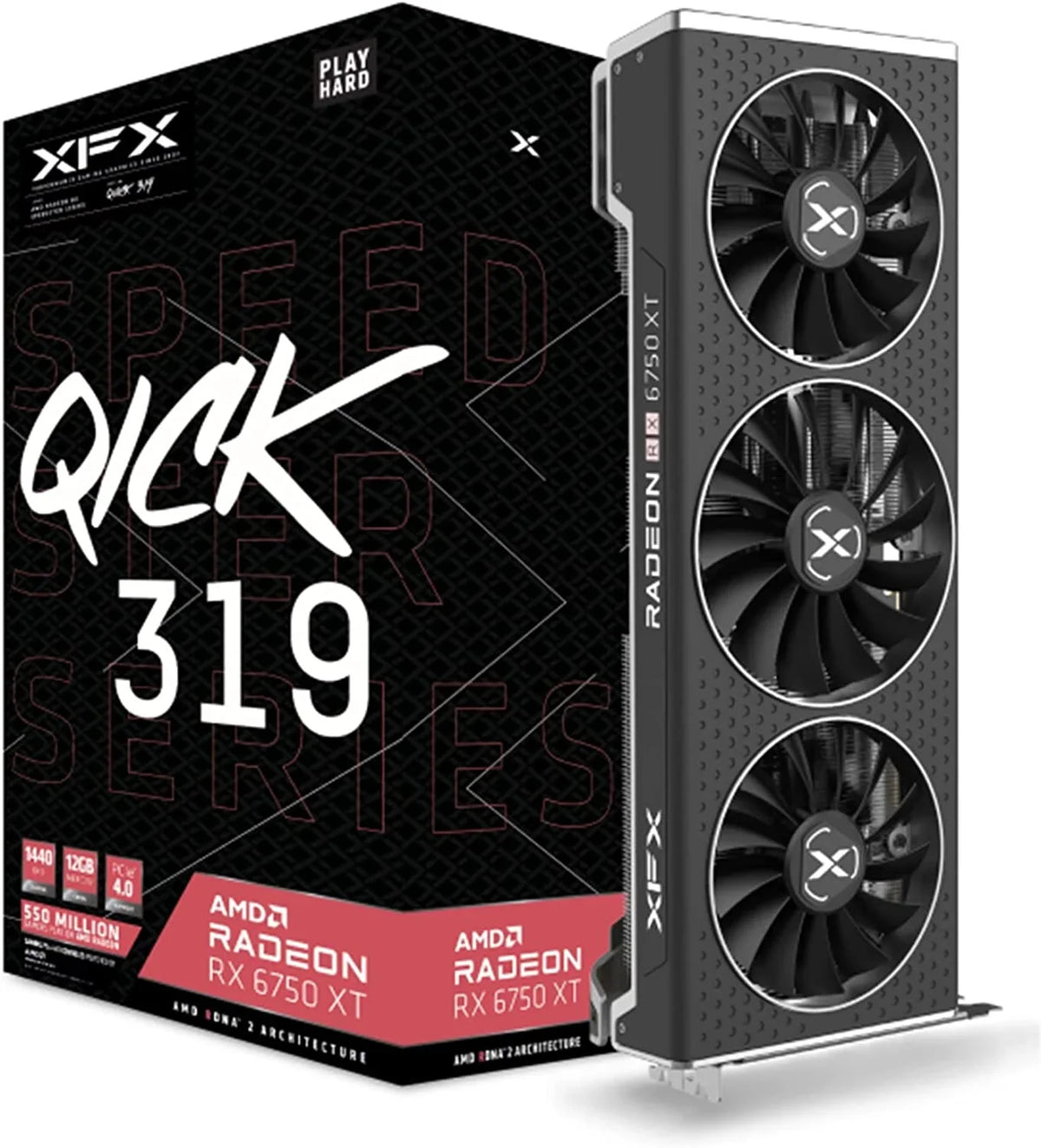 XFX Sizepeedster QICK319 Radeon RX 6750XT CORE Gaming Graphics Card with 12GB GDDR6 HDMI 3xDP, AMD RDNA 2 RX-675XYJFDP