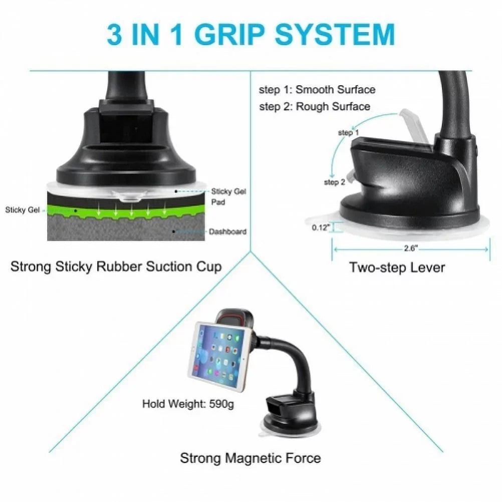 Magnetic Mount Holder w Retractable Car Charger M1D for Nokia 8, 3.1 Plus - OnePlus 5T, 6, 6T, 7 Pro - Razer Phone 2 - RED Hydrogen One - Sizeamsung Galaxy Size9 Plus, Size8+ Size8, Size10e Size10 Plus active