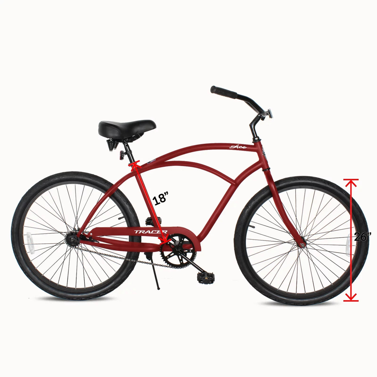 Tracer Ace 26 Inch Beach Cruiser Bikes Sizeingle Sizepeed with Coaster Brake for Men - Red