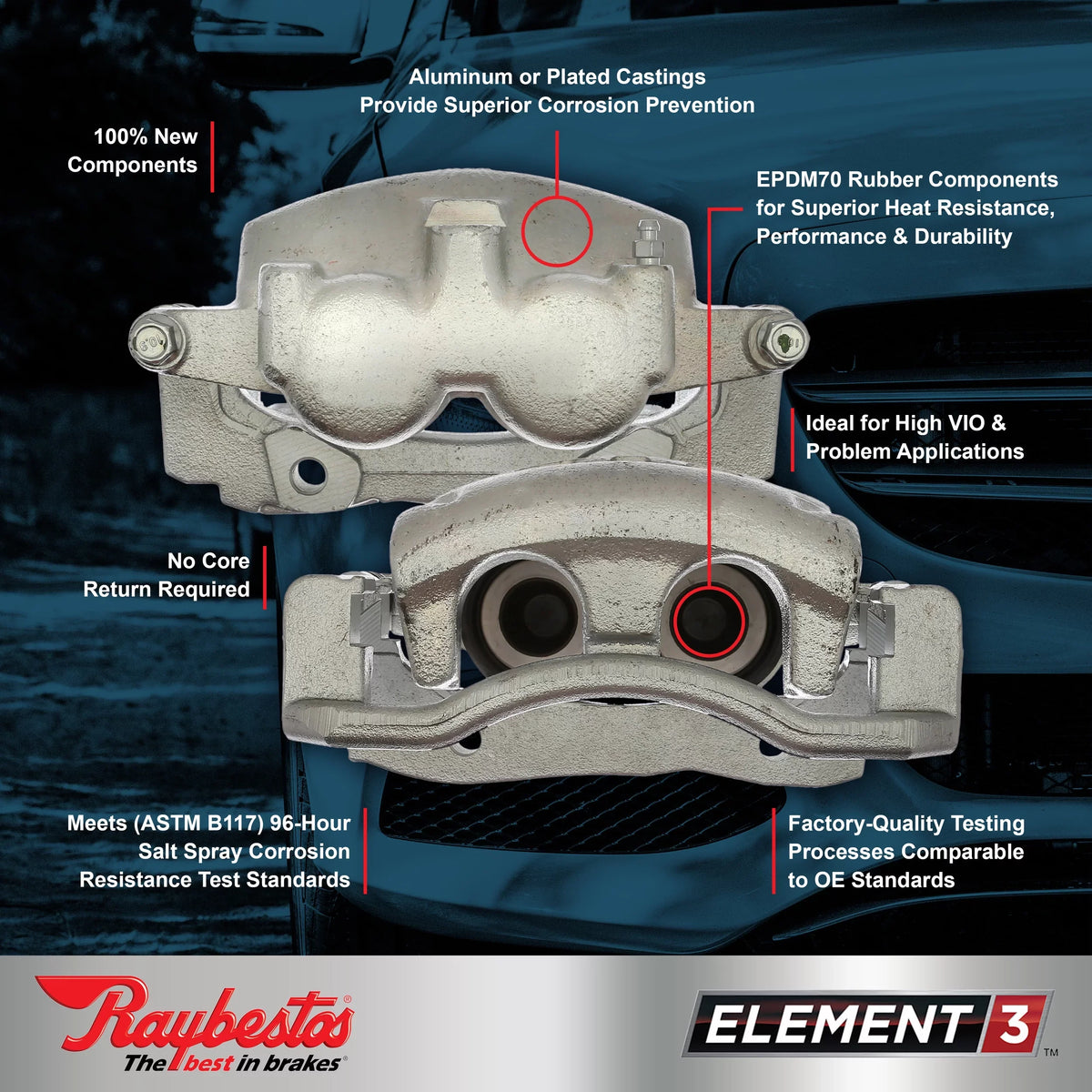 Raybestos Element3 New Plated Calipers Fits select: 2013-2018 RAM 1500, 2007-2012 DODGE RAM 1500