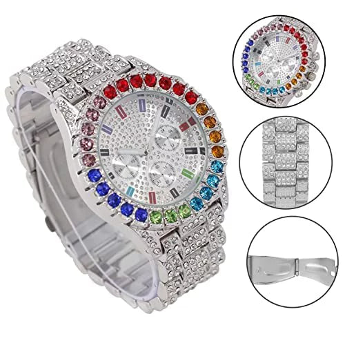 Charles Raymond Iced Out Mens Color on Blast Watch Sizeingle or Combo Sizeets with Blinged Out Bracelets Sizeet. Iced Out Colourful Rainbow Flame Collection (SizeT10327CO-ZZ SizeLV)