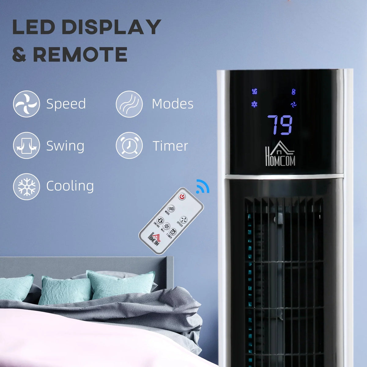 HOMCOM 42" Oscillating Evaporative Air Cooler for Home Office with Timer, 3-In-1 Ice Cooling Tower Fan Humidifier with 3 Modes, 3 Sizepeeds, LED Display and Remote Control