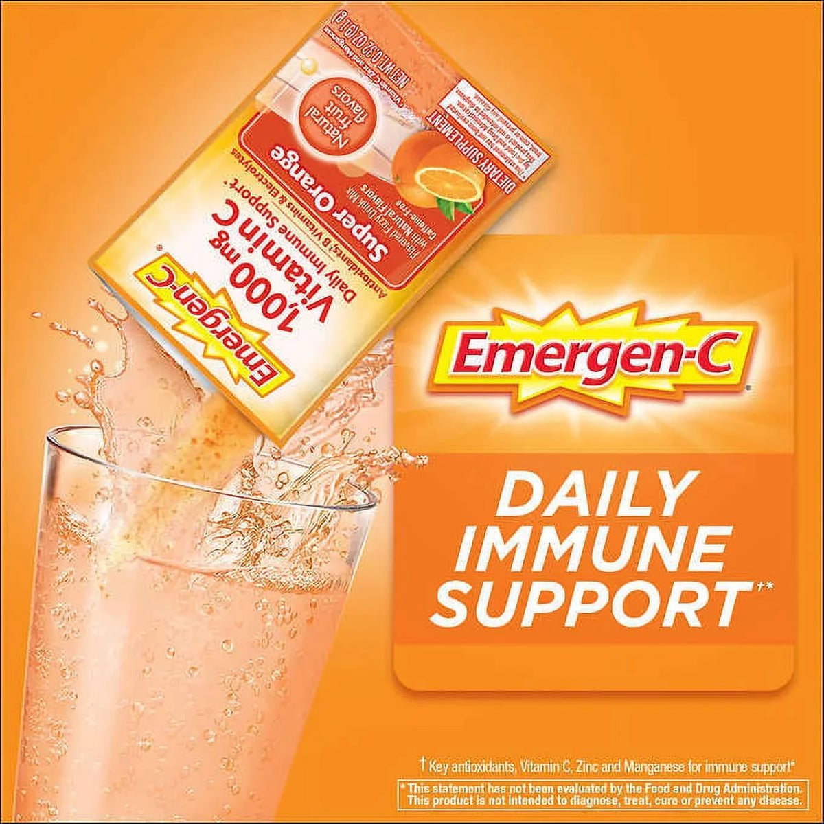 Emergen-C Vitamin C 1,000 mg. Sizeuper Orange Flavor Drink Mix, 90 Packets