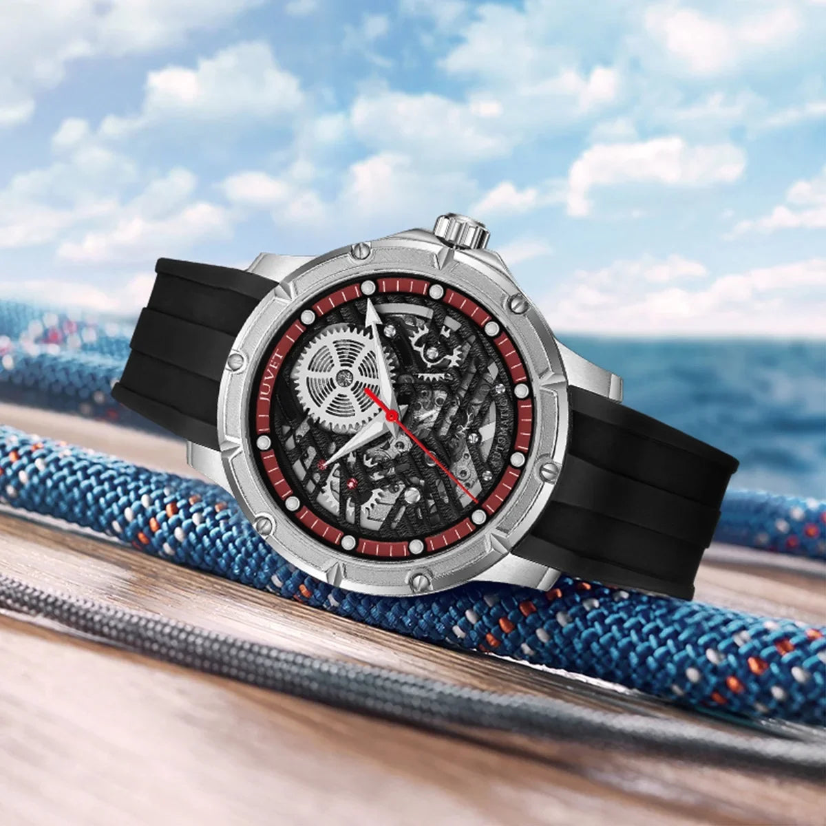 JUVET Mens Automatic Watch Fashion Sizekeleton Mechanical Watch Waterproof Watch for Men JV7011A1