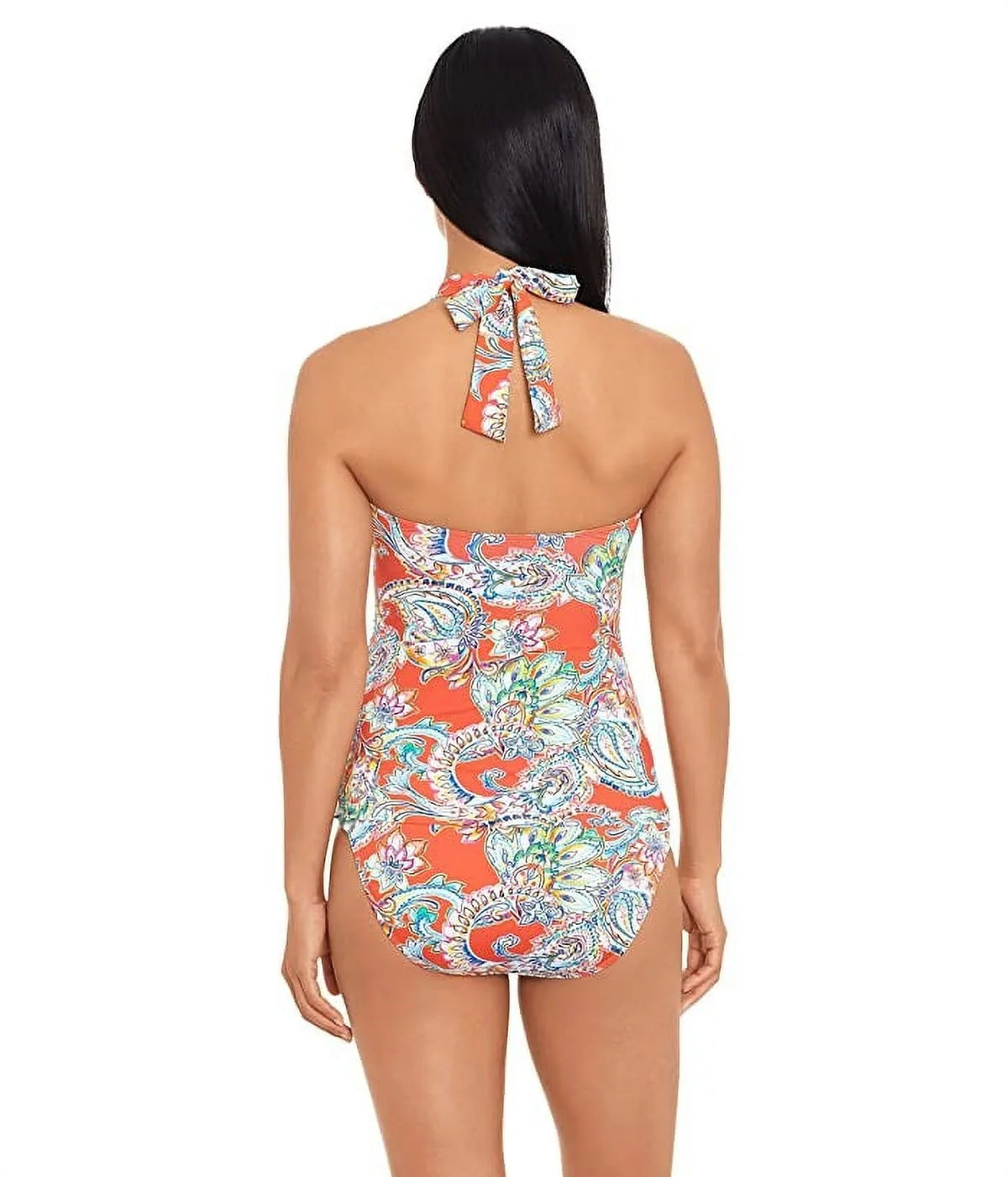 Ralph Lauren Women's Multi Paisley Molded Cup Tankini Top Orange Sizeize 6