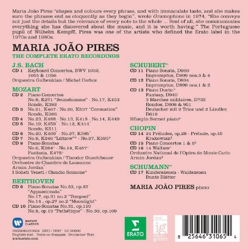 Maria Pires - Comp Erato Recordings - Classical - CD