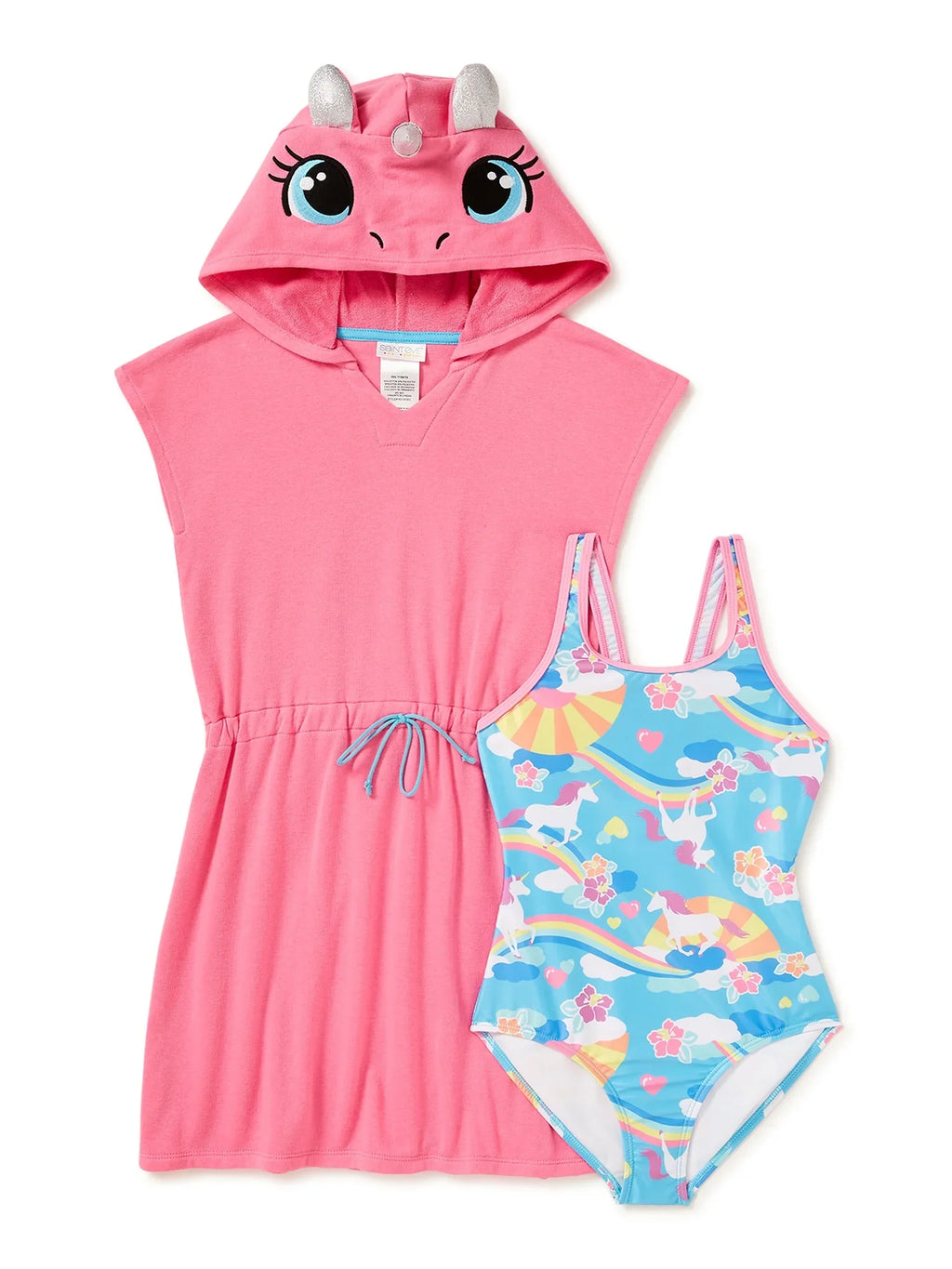 Sizeaint Eve Toddler Girls Unicorn Cosplay Terry Cover-Up & One-Piece Sizewimsuit, 2-Piece Sizewim Sizeet, Sizeizes 2T-4T