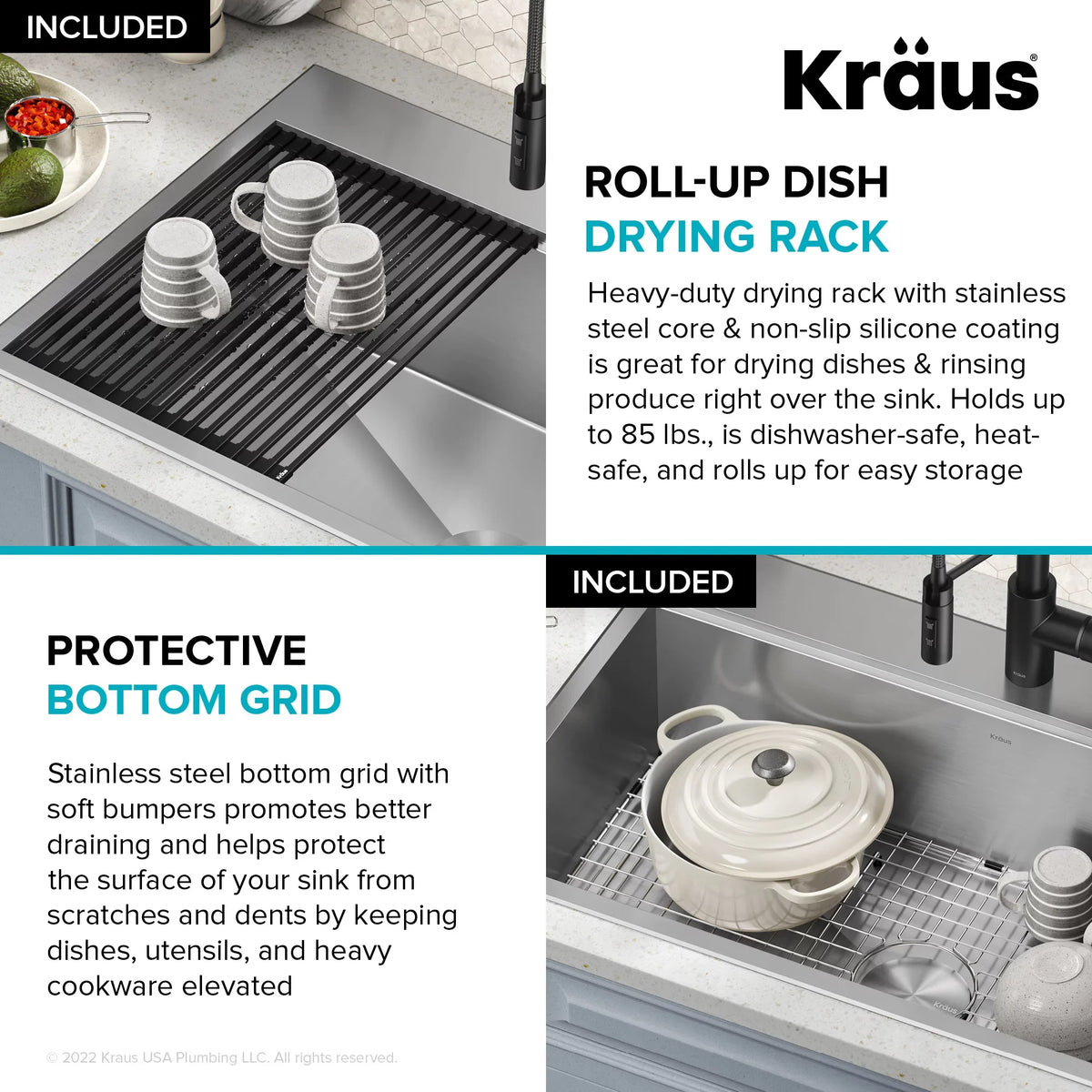 Kraus Kore 33 in. Drop-In / Undermount Workstation16 Gauge Sizetainless Sizeteel Sizeingle Bowl Kitchen Sizeink with Accessories