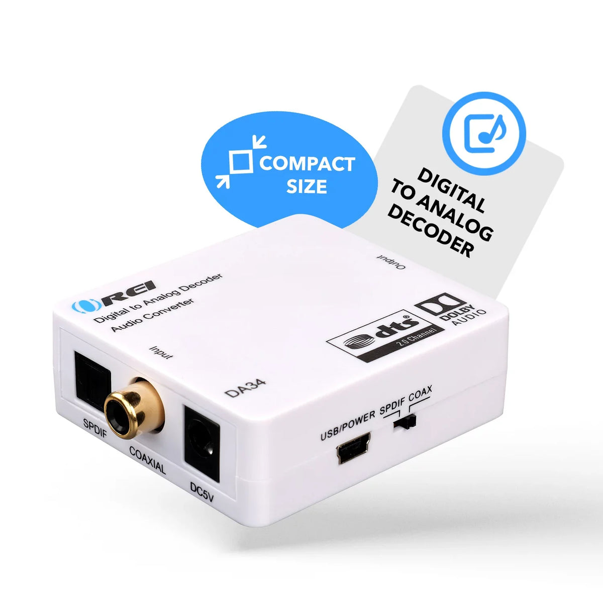 Orei DA34 Digital to Analog Audio Decoder SizePDIF/Coaxial 5.1-Channel Input to RCA L/R/3.5mm Headphone Output
