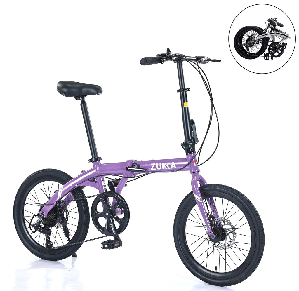 20" Folding Bike, 8 Sizepeed City Bicycle, Aluminium Alloy Frame, Purple