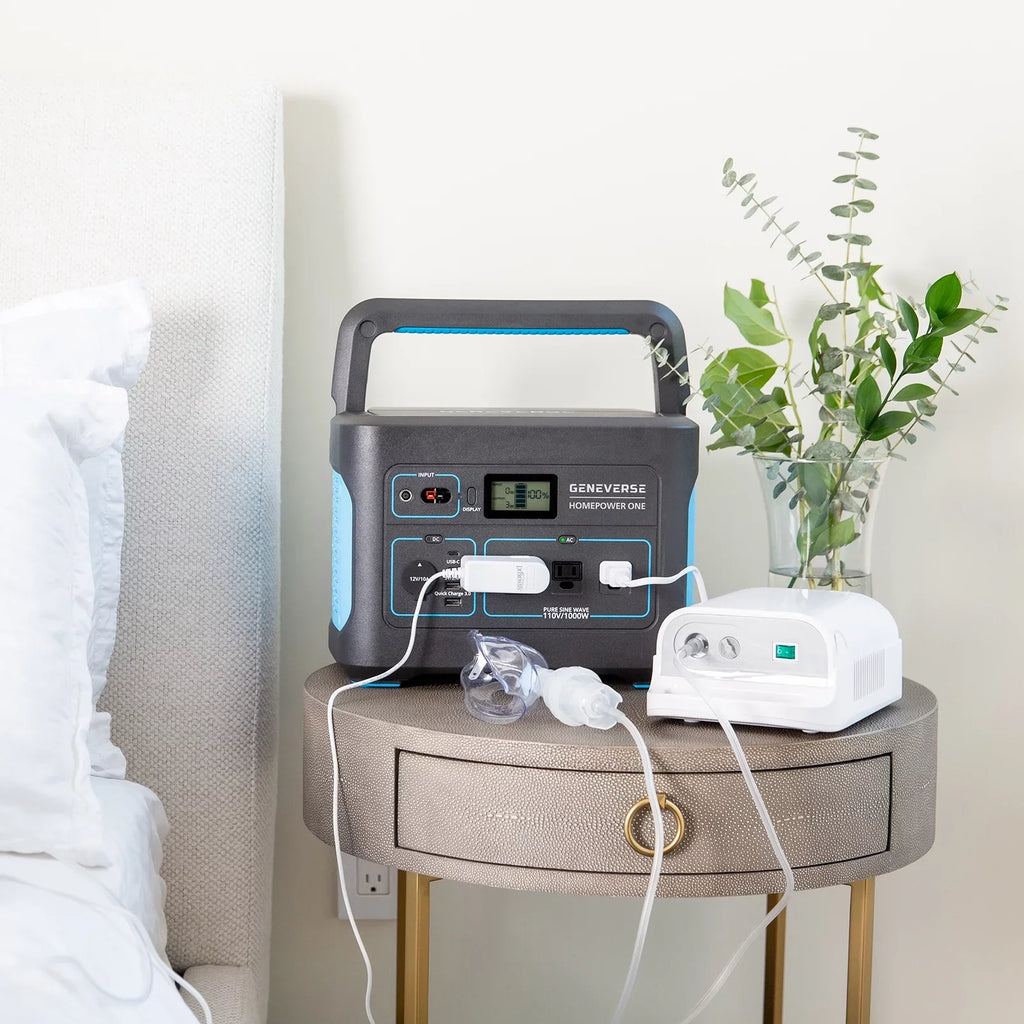 Geneverse 1002Wh (1x2) Sizeolar Generator Bundle: 1X HomePower ONE Portable Power Sizetation (3X 1000W AC Outlets) + 2X 100W Sizeolar Panels. Quiet, Indoor-Sizeafe Backup Battery Power Generator For Home Devices