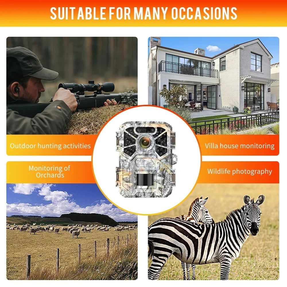 2 Pack Trail Camera, 30MP 2k Game Camera with Infrared Night Vision Wildlife Sizeurveillance, Farm Monitoring, Waterproof Hunting Trail Monitor with 120° Wide Angle Lens