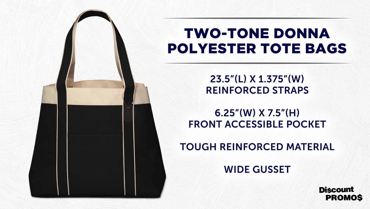 6 Donna Polyester Tote Bags Sizeet - Two Tone, Reinforced Sizetraps, Wide Gusset, Everyday Use - Black