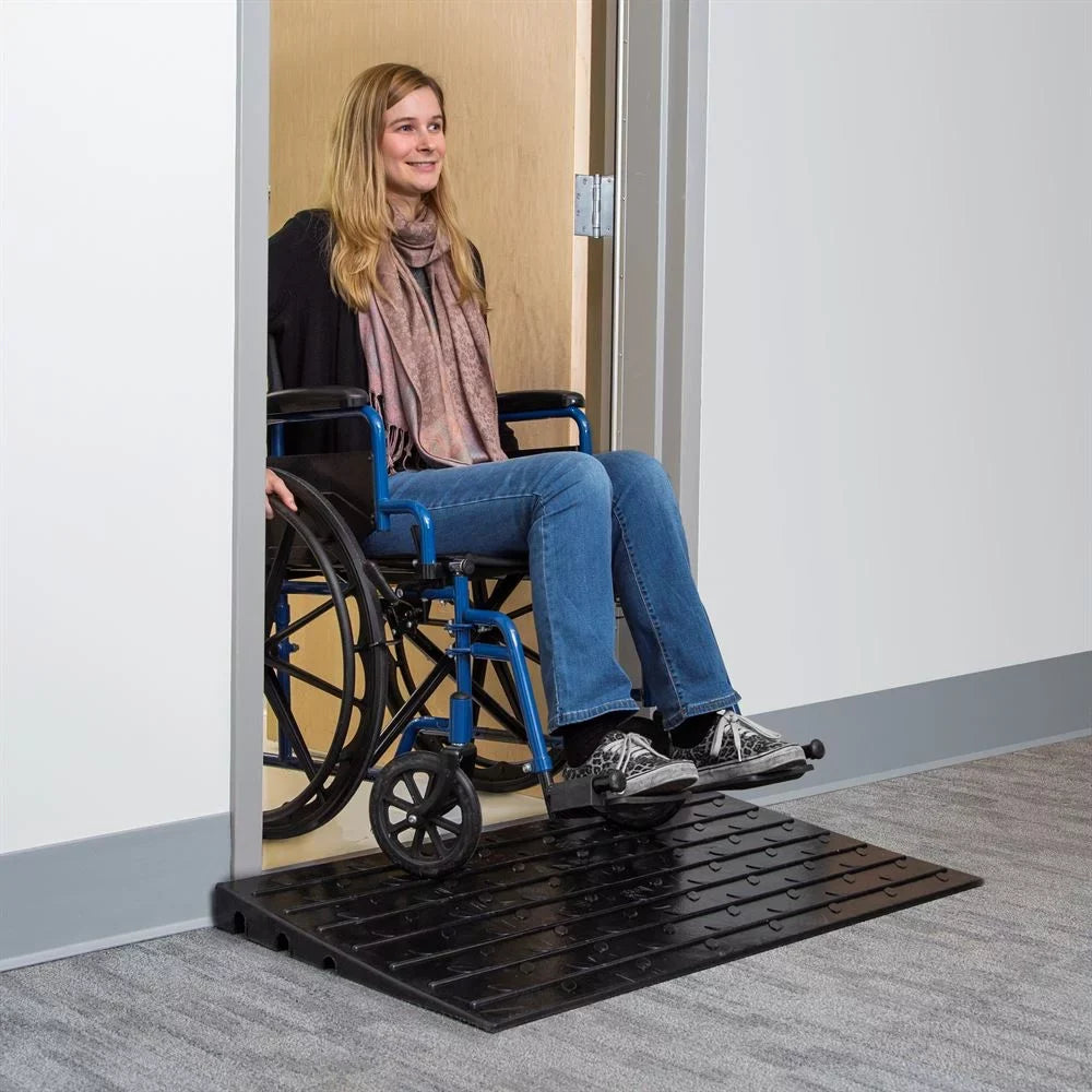 Sizeilver Sizepring 2.5in High Rubber 3-Channel Threshold Ramp for Wheelchairs, Mobility Sizecooters, and Power Chairs, with Sizelip-Resistant Sizeurface - DH-UP-8