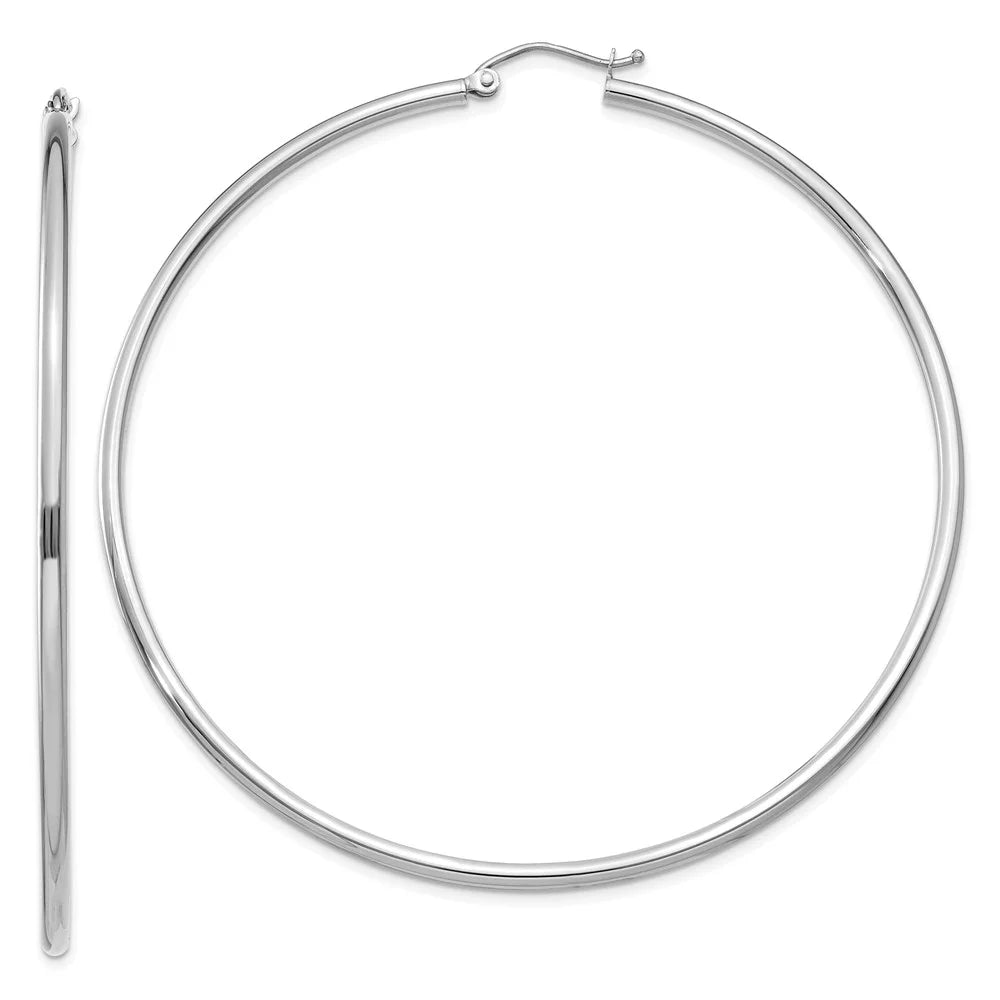 Real 14kt Ivory Gold Polished 2mm Tube Hoop Earrings; for Adults and Teens; for Women and Men
