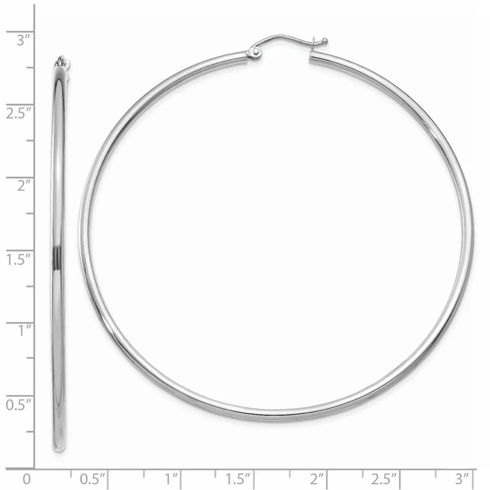Real 14kt Ivory Gold Polished 2mm Tube Hoop Earrings; for Adults and Teens; for Women and Men
