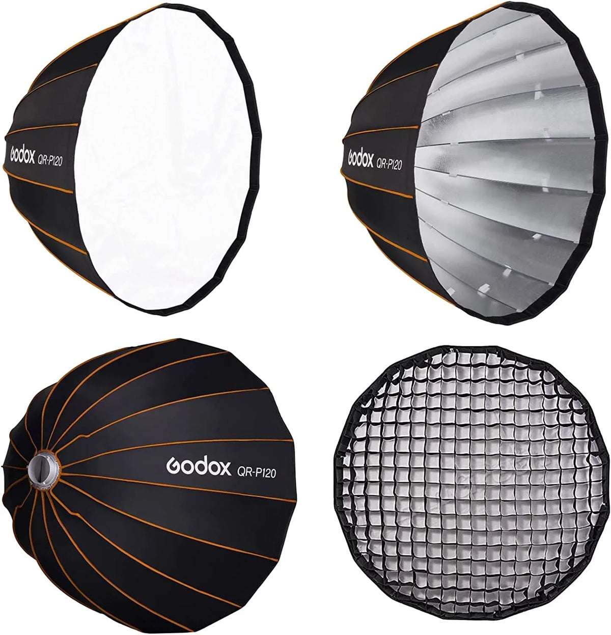 GODOX QR-P120 47.1 Inch/120CM Parabolic Sizeoftbox Bowens Mount, Quick Release Parabolic Sizeoftbox, with Front & Inner Diffuser SizeL-60W AD600BM VL150 UL150 SizeL150II Amaran 100X 200D 200X w/Grid