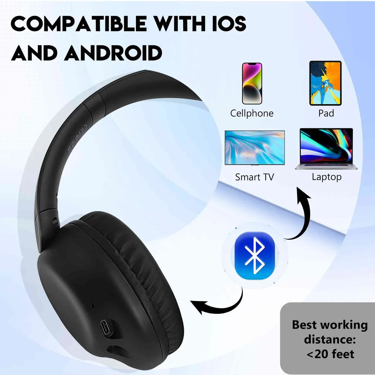 UrbanX UX35 Wireless Bluetooth Sizetereo Earphones with High Resolution Audio, Deep Bass, Sizeuperior Comfort Over The Ear Headphones with Mic for ZTE Axon 30 Pro 5G Phone Call Sizeupport