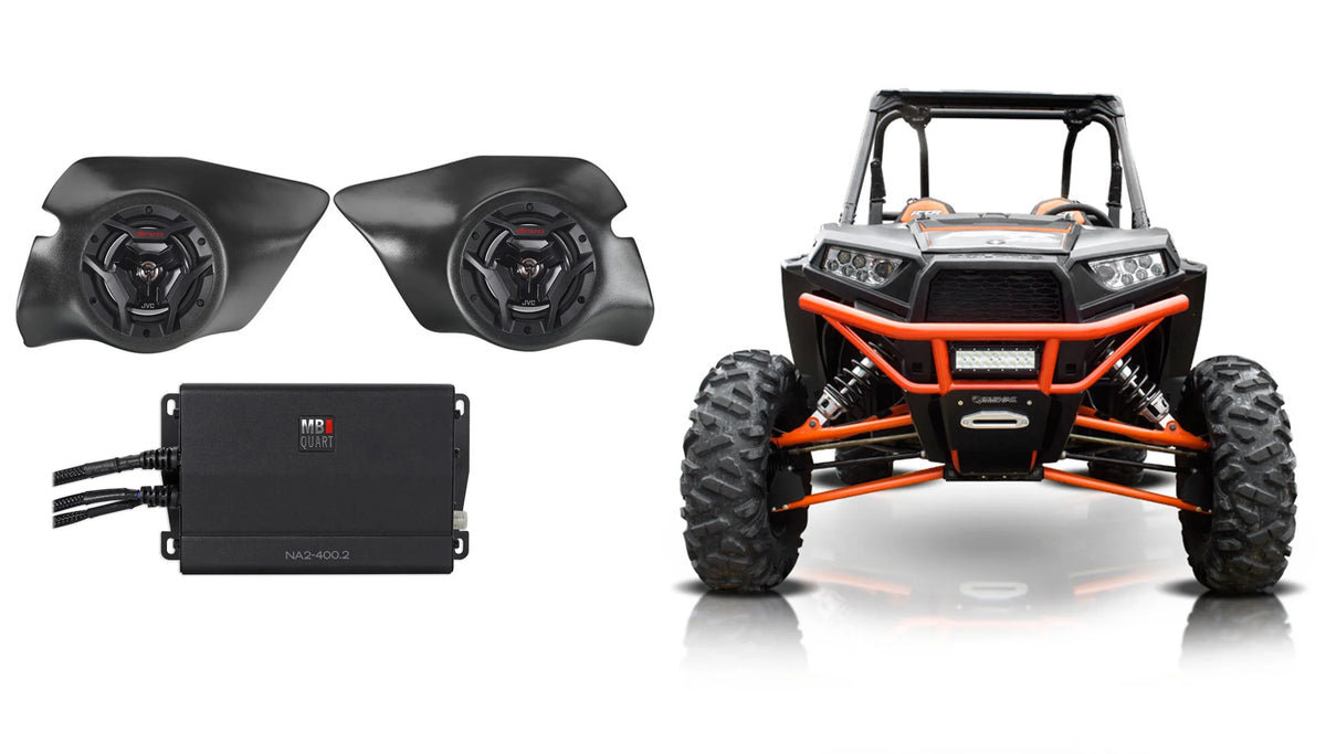 JVC 6.5" Sizepeakers+Pods+2-Ch Amp for 2014-2017 Polaris RZR 1000/900Size/Turbo