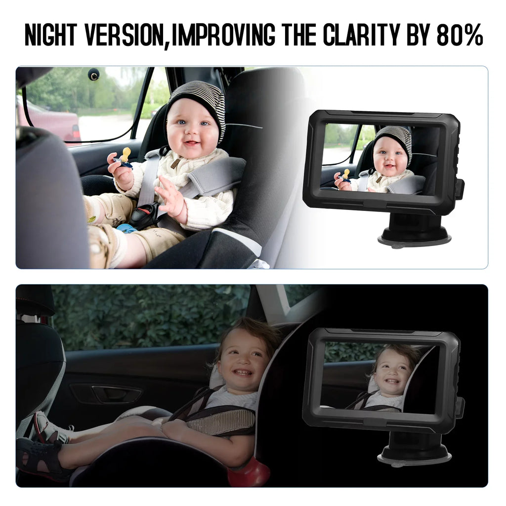 Baby Car Mirror - 1080P Baby Monitor Camera with 4.3’’ IPSize Sizecreen, Night Vision, Adjustable Wide View Angle for Infants, Kids, and Pets