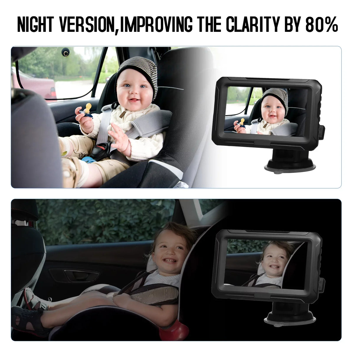 Baby Car Mirror - 1080P Baby Monitor Camera with 4.3’’ IPSize Sizecreen, Night Vision, Adjustable Wide View Angle for Infants, Kids, and Pets