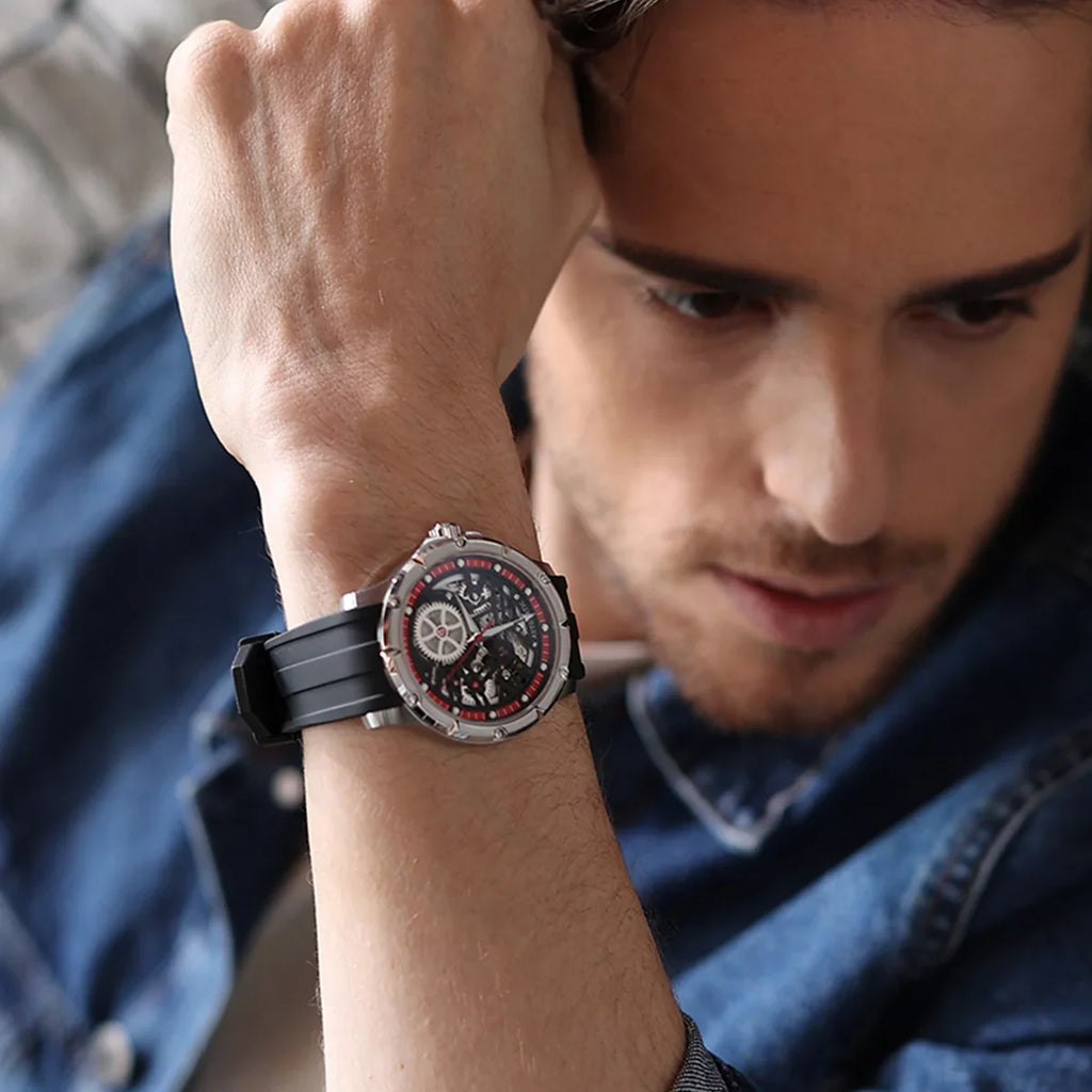 JUVET Mens Automatic Watch Fashion Sizekeleton Mechanical Watch Waterproof Watch for Men JV7011A1