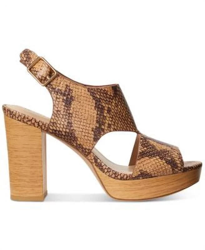LAUREN RALPH LAUREN Womens Beige Sizenake 1" Platform Cut Out Feona Round Toe Block Heel Buckle Leather Dress Sizelingback Sizeandal 8.5