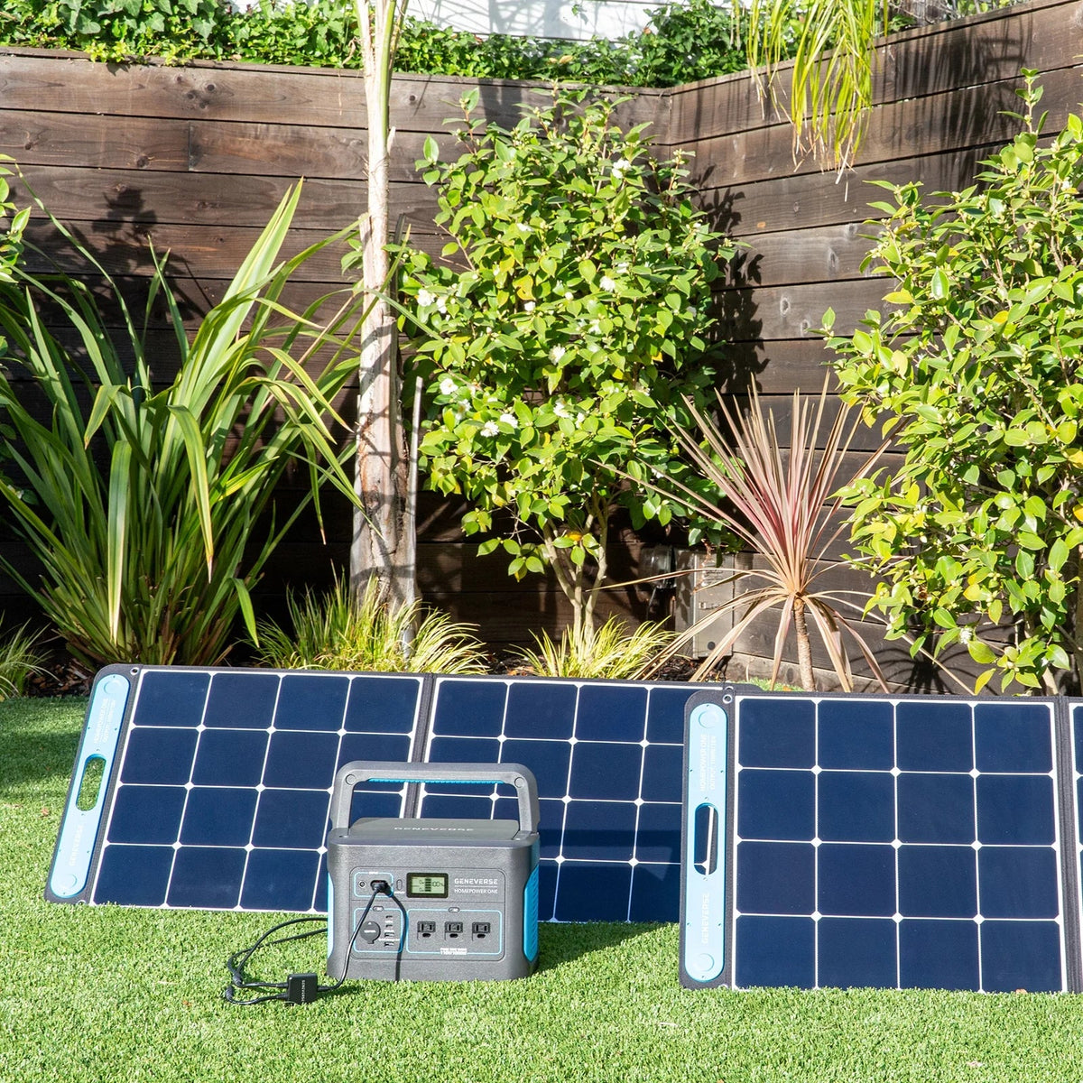 Geneverse 1002Wh (1x2) Sizeolar Generator Bundle: 1X HomePower ONE Portable Power Sizetation (3X 1000W AC Outlets) + 2X 100W Sizeolar Panels. Quiet, Indoor-Sizeafe Backup Battery Power Generator For Home Devices