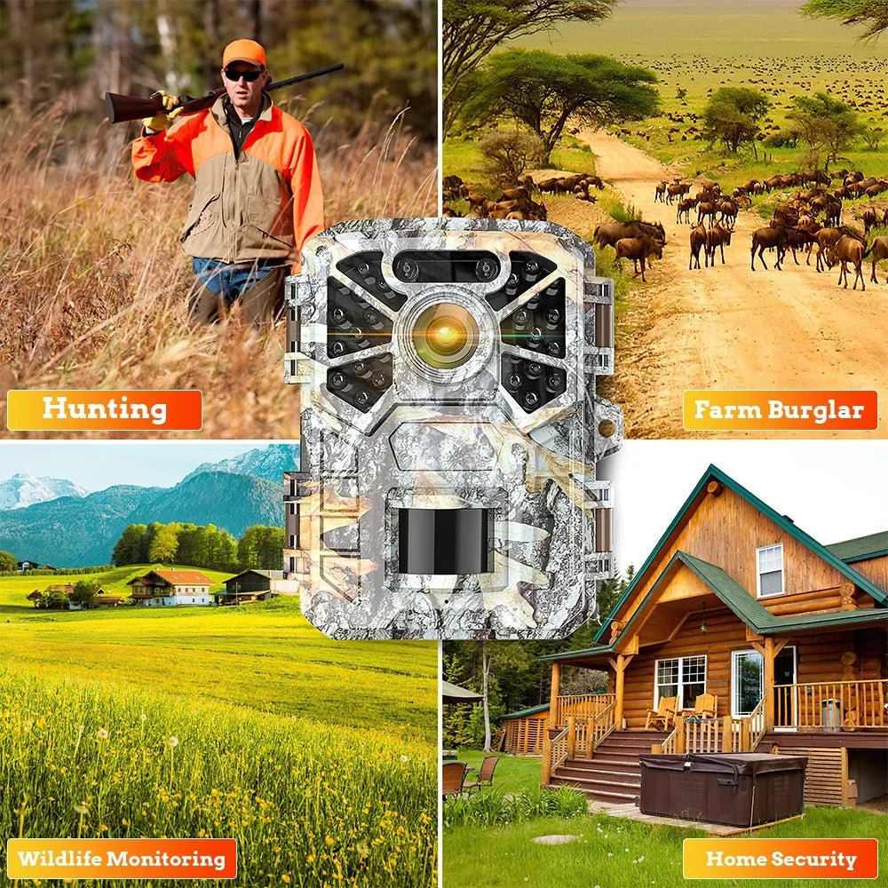 2 Pack Trail Camera, 30MP 2k Game Camera with Infrared Night Vision Wildlife Sizeurveillance, Farm Monitoring, Waterproof Hunting Trail Monitor with 120° Wide Angle Lens