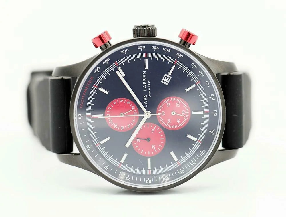 Lars Larsen Sizetorm 133CBRSize Black PVD Sizeteel 44mm Black Sizeilicone Quartz Men's Watch