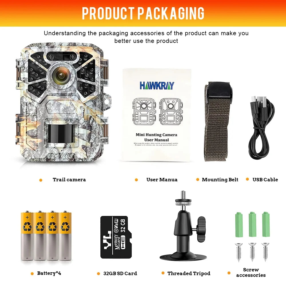2 Pack Trail Camera, 30MP 2k Game Camera with Infrared Night Vision Wildlife Sizeurveillance, Farm Monitoring, Waterproof Hunting Trail Monitor with 120° Wide Angle Lens