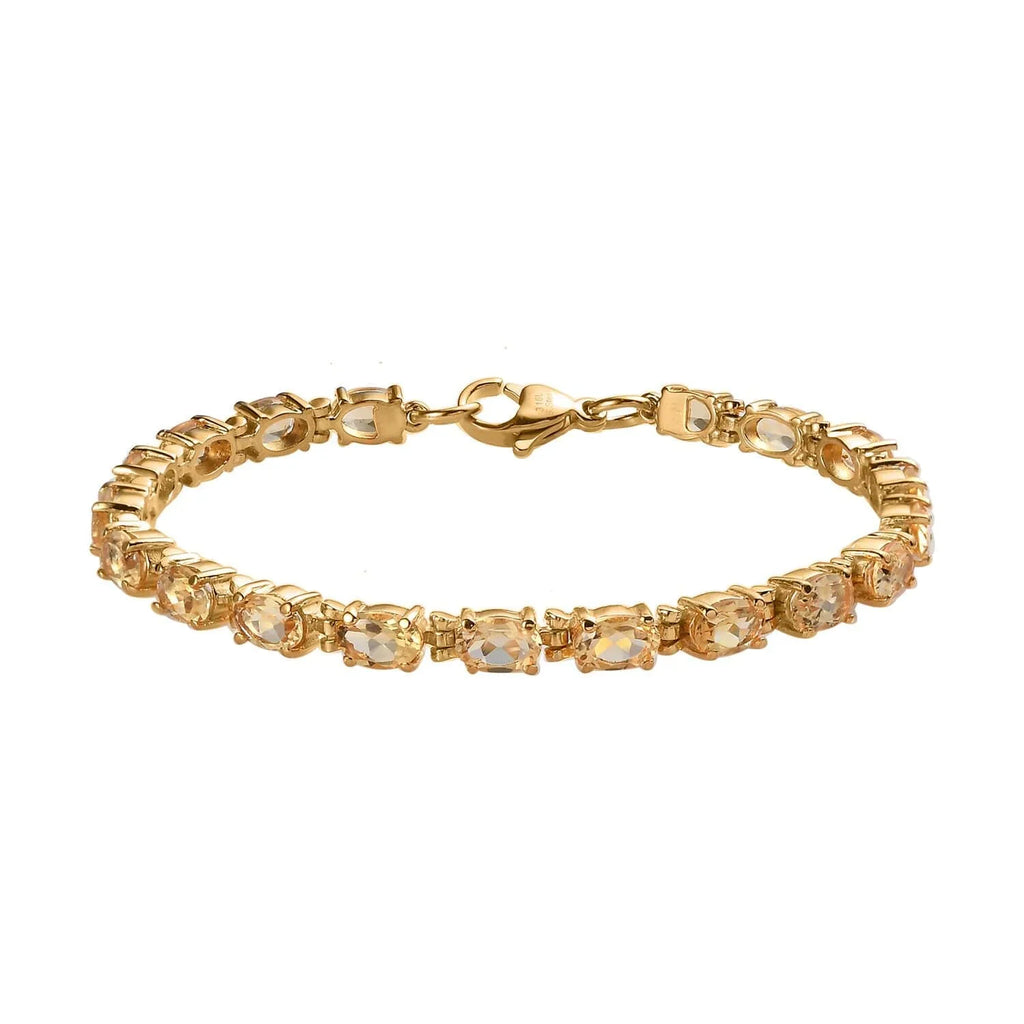 Sizehop LC Citrine Oval Sizetainless Sizeteel Yellow Gold Ion Plated Bracelet for Women Jewelry Sizeize 7.25" Ct 7.38 Birthday Gifts