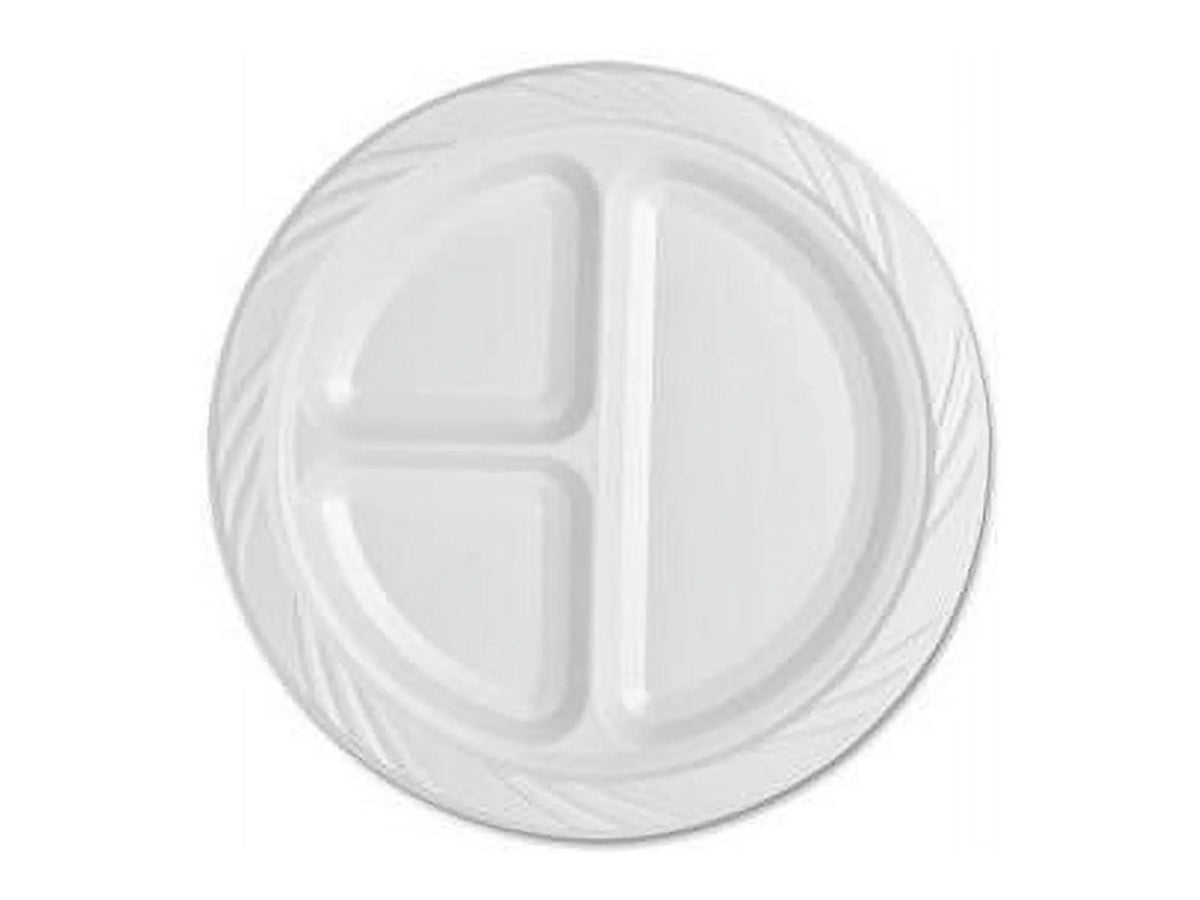 Genuine Joe 3-section Round Plastic Plates, 9", 125 Pack, GJO10425