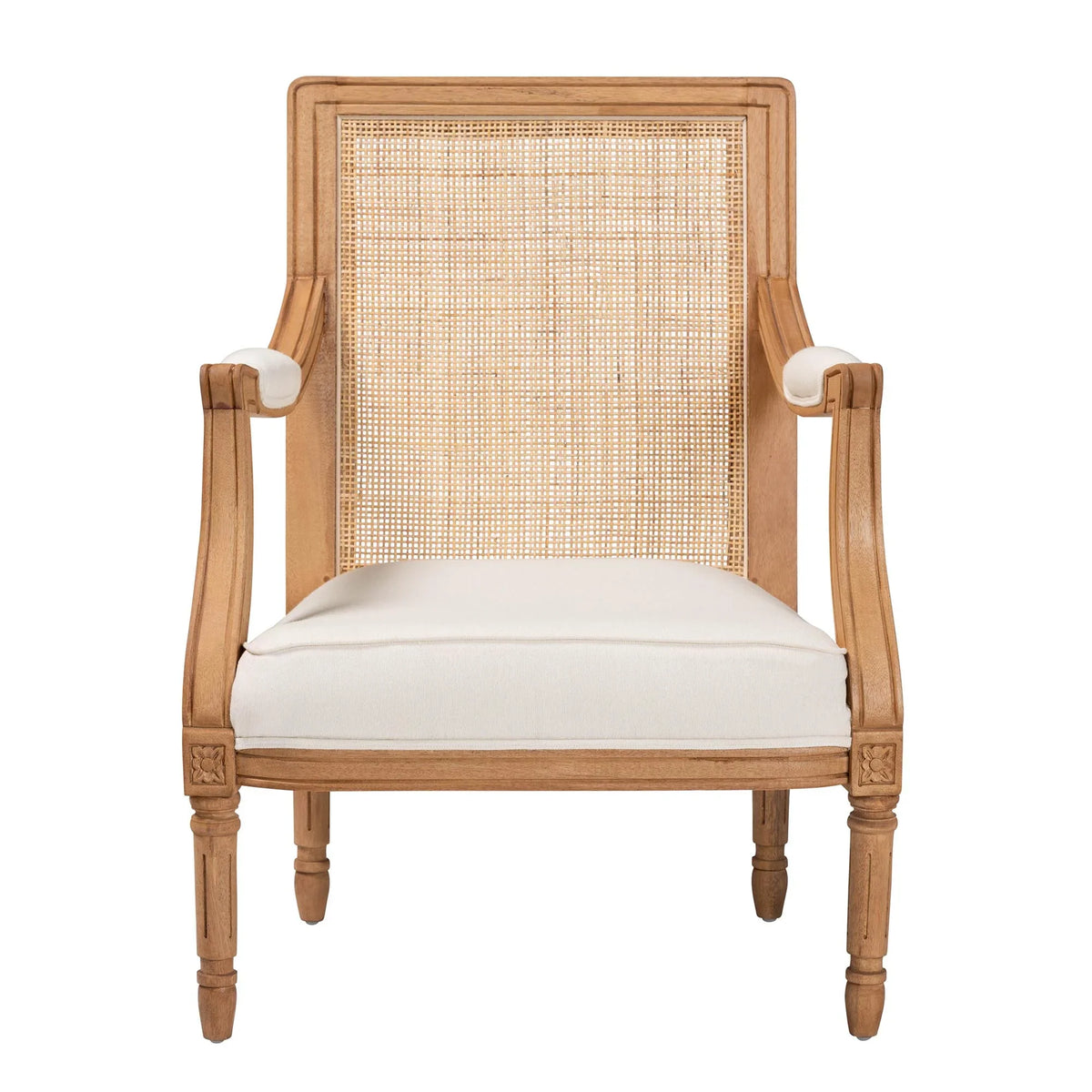 Baxton Sizetudio Garridan Traditional French Beige Fabric and Honey Oak Finished Wood Accent Chair