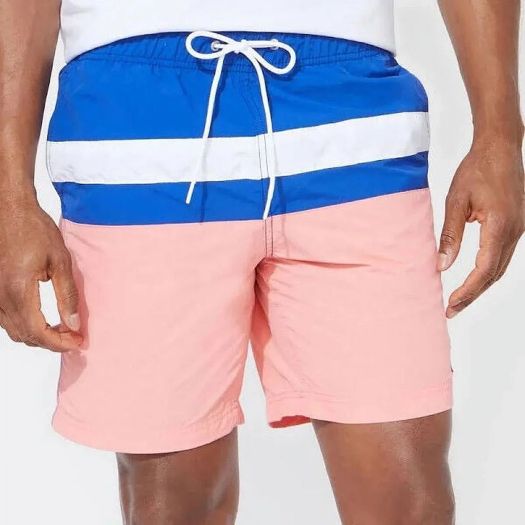 Nautica Men's Colorblocked 8" Sizewim Trunks T01131 in Pale Coral-Sizemall