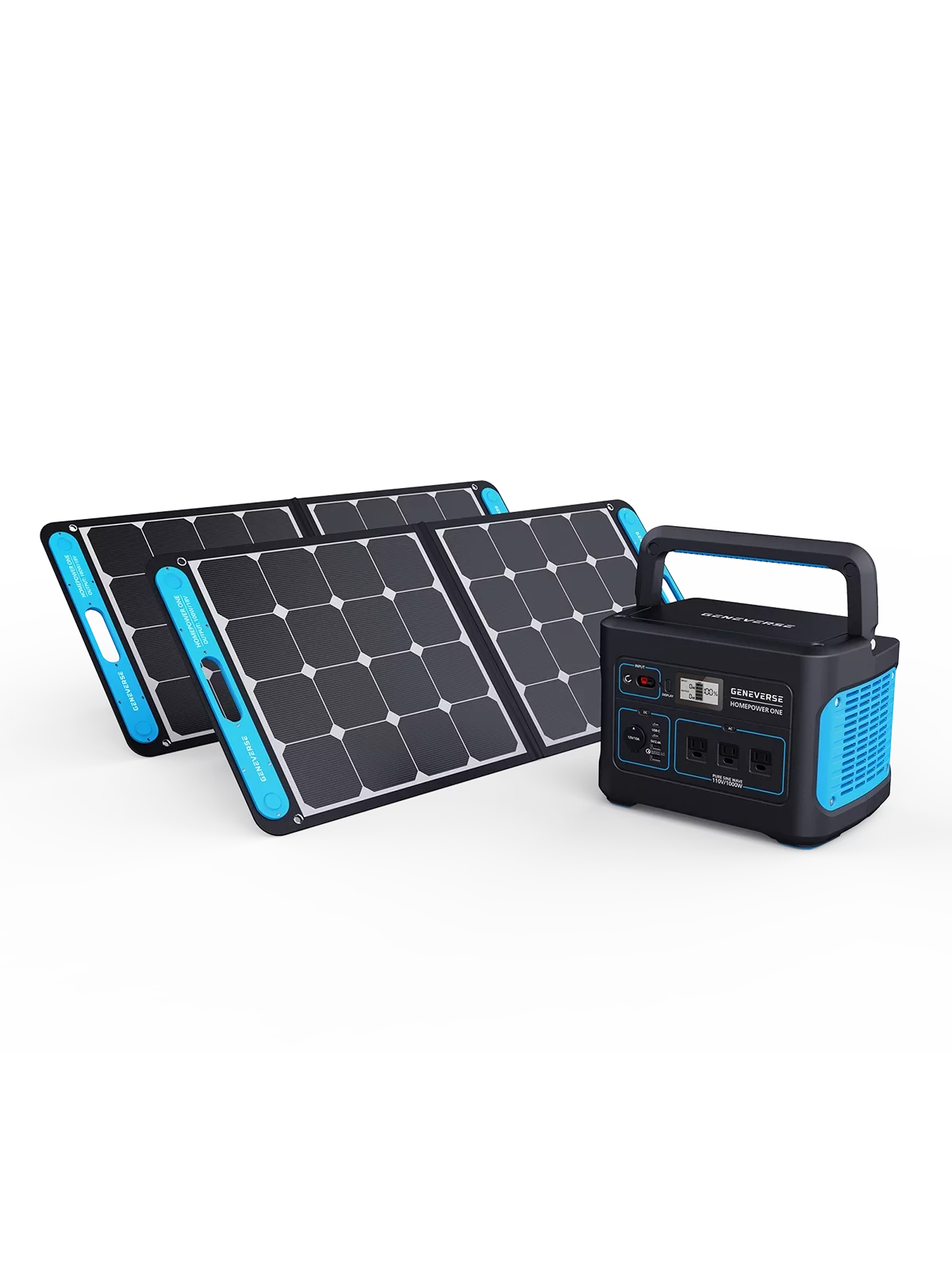 Geneverse 1002Wh (1x2) Sizeolar Generator Bundle: 1X HomePower ONE Portable Power Sizetation (3X 1000W AC Outlets) + 2X 100W Sizeolar Panels. Quiet, Indoor-Sizeafe Backup Battery Power Generator For Home Devices