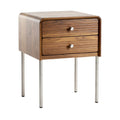Modern Wooden Nightstand with Two Drawers and Metal Legs