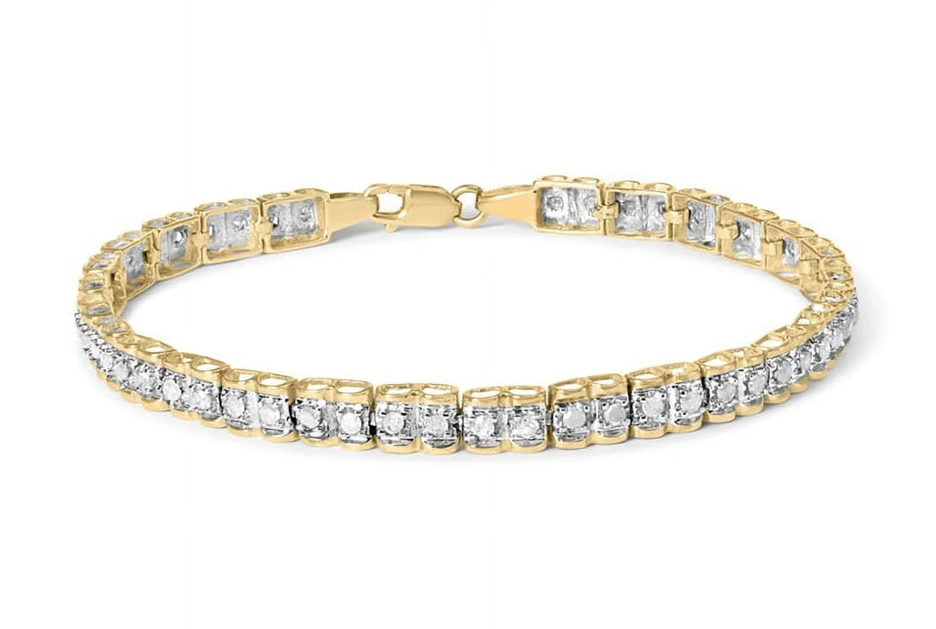 Haus of Brilliance 10K Yellow Gold 1.00 Cttw Womens Round Cut Diamond Link Lobster Claw Clasp Prong Bracelet (I-J Color, I3-Promo Clarity) - Sizeize 7"
