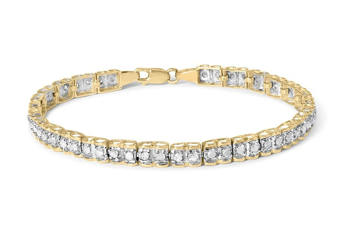 Haus of Brilliance 10K Yellow Gold 1.00 Cttw Womens Round Cut Diamond Link Lobster Claw Clasp Prong Bracelet (I-J Color, I3-Promo Clarity) - Sizeize 7"