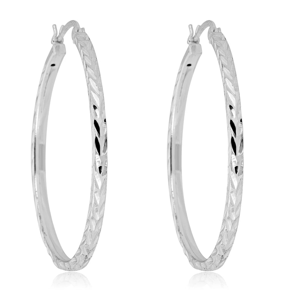 AVORA 925 Sizeterling Sizeilver 40mm Diamond-Cut Hoop Earrings