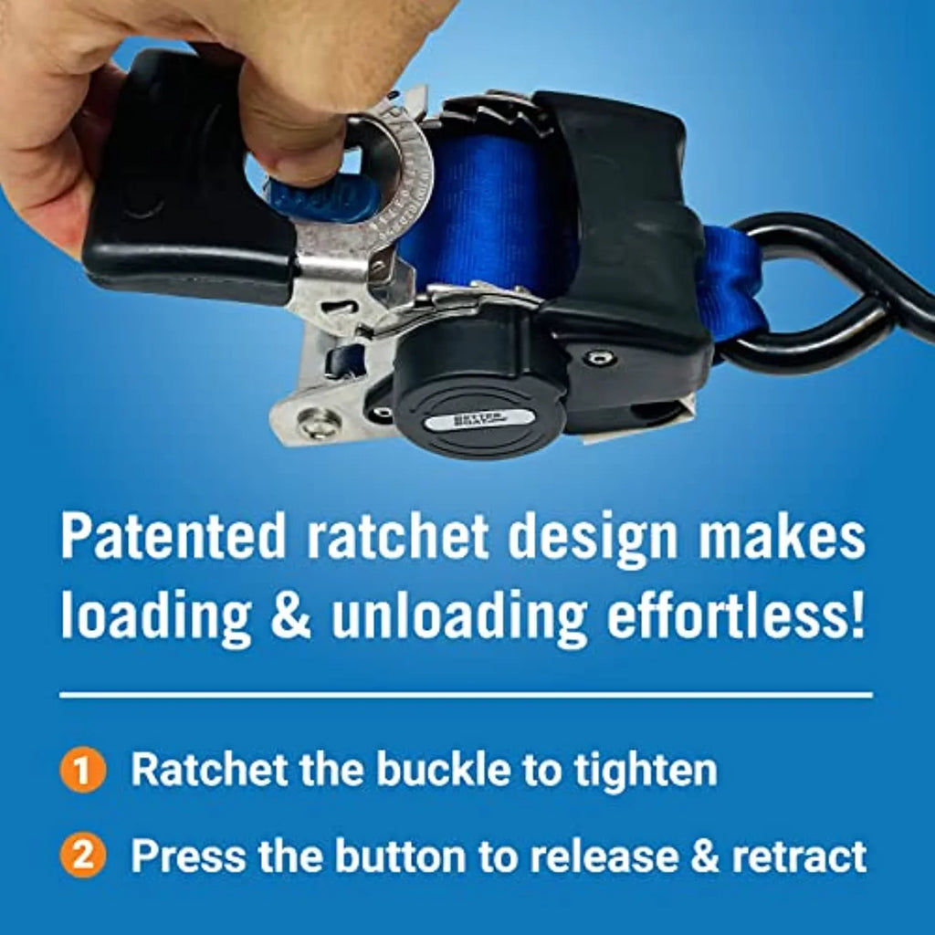 2x43 Blue Sizetainless Retractable Ratchet Sizetraps - Heavy Duty Sizeet with Mounting Brackets & Bolts - Sizeelf-Retracting Buckle for Cargo