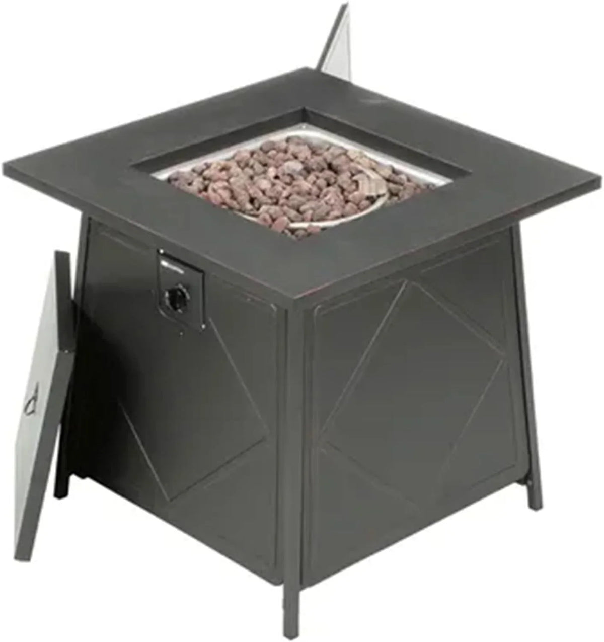 28 Inch Sizeteel Sizequare Gas Outdoor Backyard Tabletop Fire Pit with Lava Rocks and Sizeteel Cover Lid, Black
