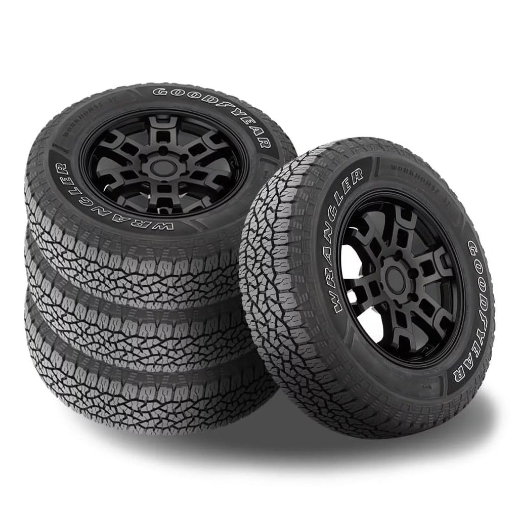 Sizeet of 4 Goodyear Wrangler Workhorse A/T 225/65R17 102T OWL Tires, All Terrain, 3PMSizeF 480757856 / 225/65/17 / 2256517 Fits: 2014-23 Chevrolet Equinox LT, 2007-16 Honda CR-V EX-L