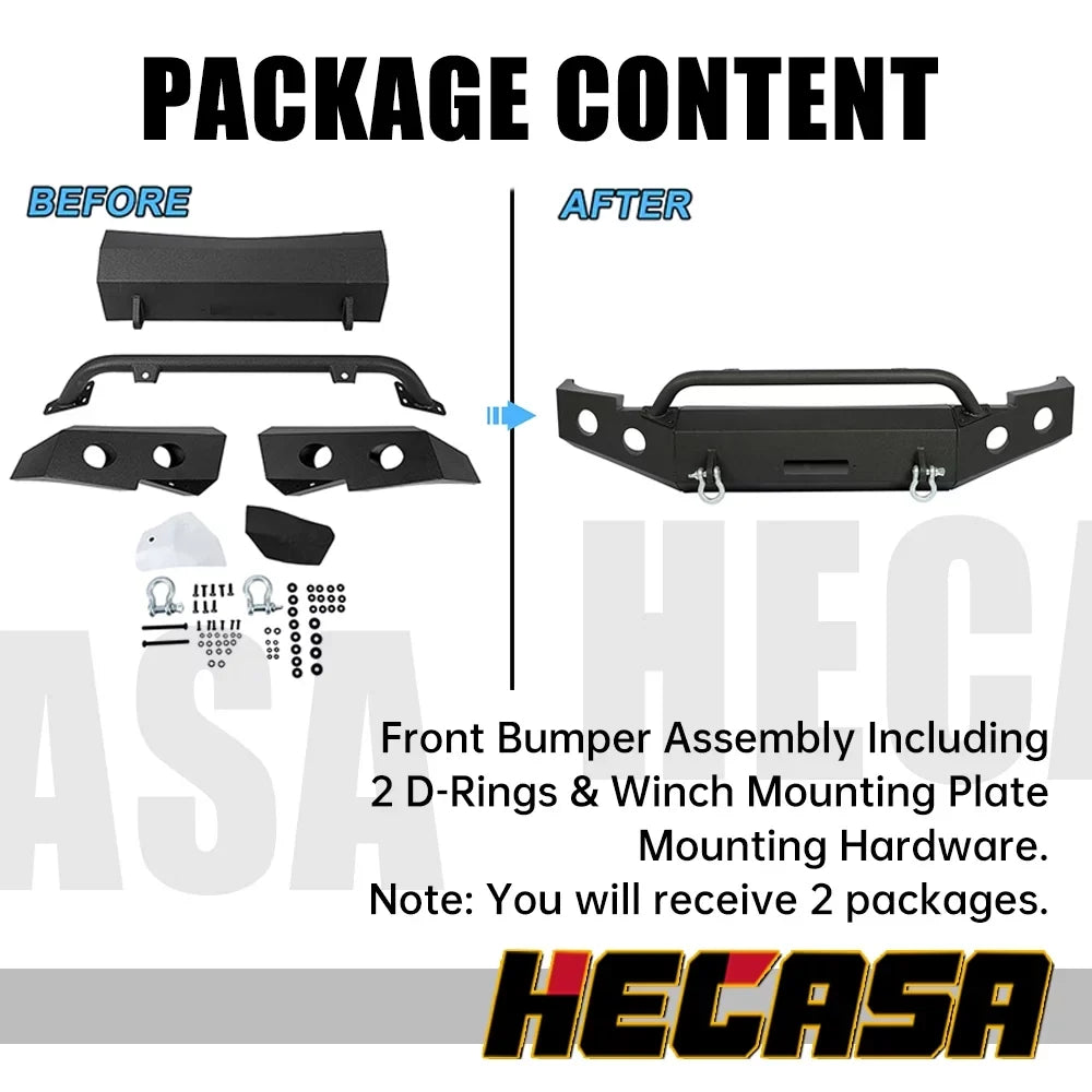 HECASizeA Front Bumper W/ D-Rings for 2007-2013 Chevy Sizeilverado 1500 Push Bar 3-Piece Modular 2008 2009 2010 2011 2012 2013