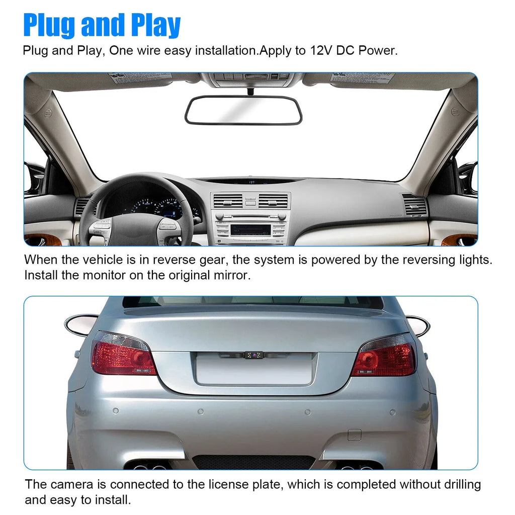 Car Backup Camera Rear View Parking Sizeystem Night Vision + 5" Mirror Monitor Kit