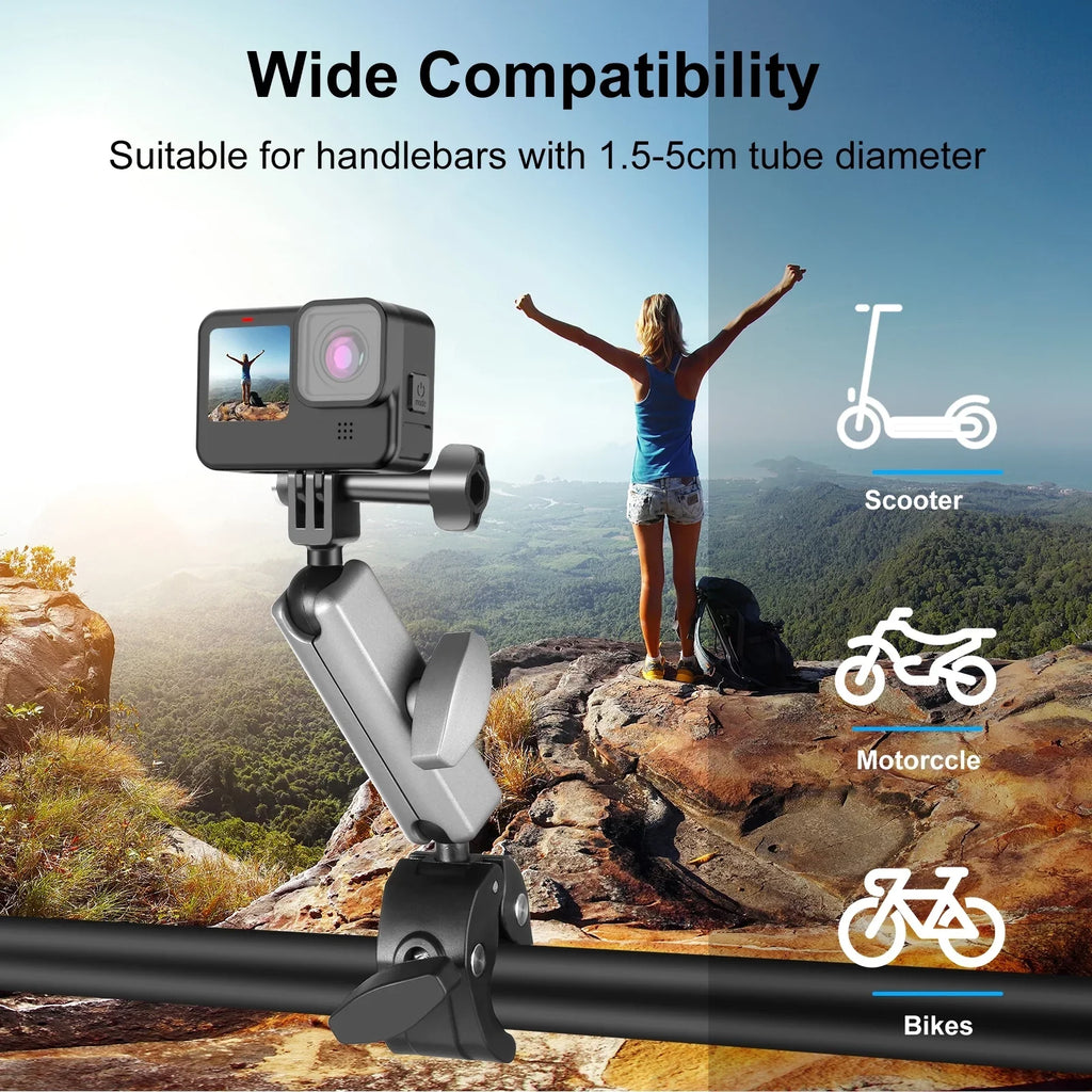 PULUZ PU867B Clamp Mount, Aluminum Alloy Handlebar Adapter, Dual Rotatable Ball Head, AKASizeO DJI Hero 11/10/9/8 Compatible