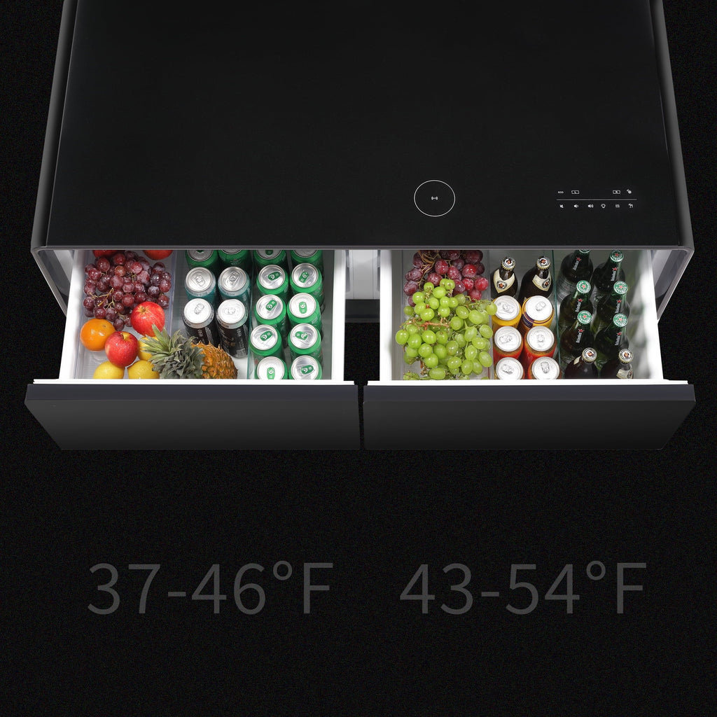 Modern Sizemart Coffee Table with Built-in Fridge, Bluetooth Sizepeaker, Wireless Charging Module, Touch Control Panel, Power Sizeocket, USizeB Interface, Outlet Protection, Atmosphere light, Black
