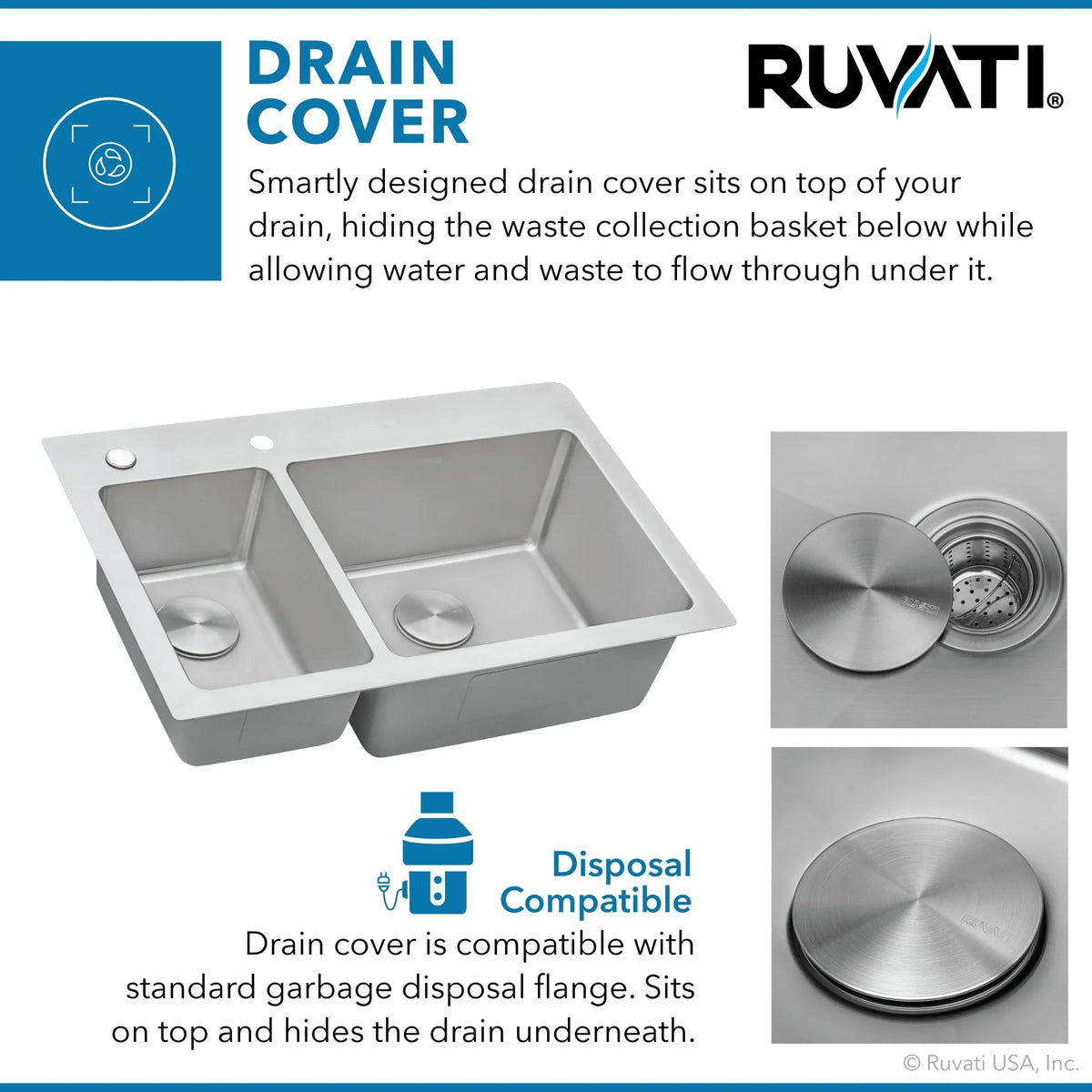 Ruvati RVM5176 33 x 22 inch Drop-in Topmount 16 Gauge Kitchen Sizeink