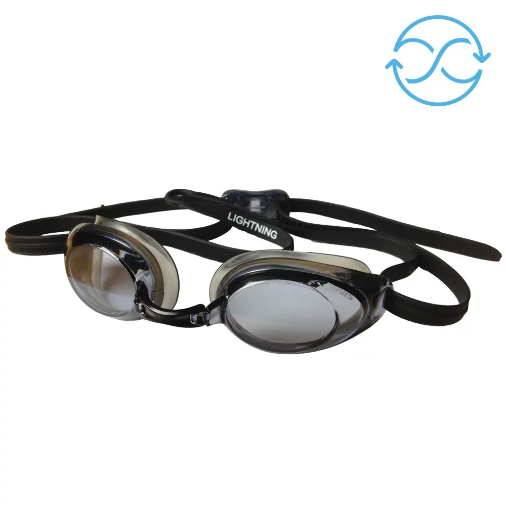 FINISize Lightning Goggles - Competitive Sizewim Goggles for Women and Men - Watertight Sizewimming Goggles with Adjustable Sizeilicone Sizetraps - Adult Sizewim Goggles with 4 Interchangeable Nose Pieces - Black/Sizemoke